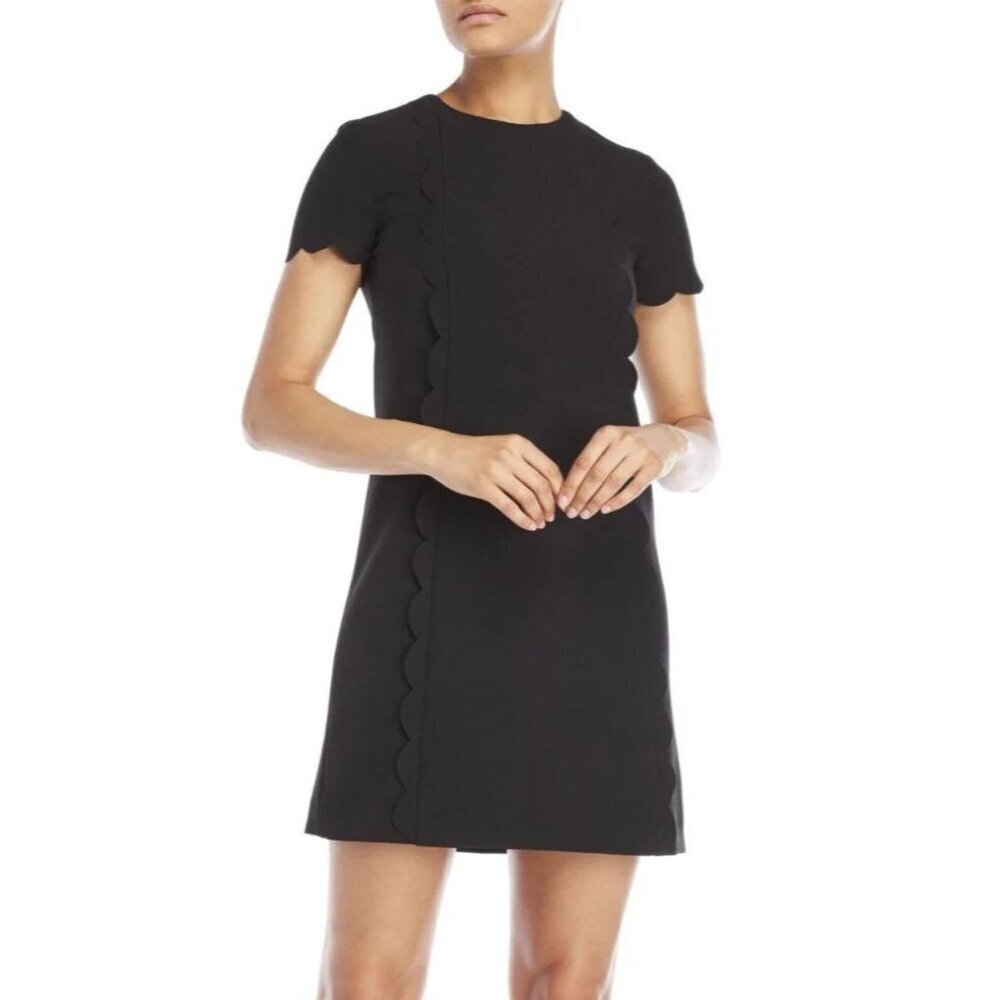 Tahari ASL Black Scalloped Short Sleeve Career Cocktail Chic Shift Dress Size 8